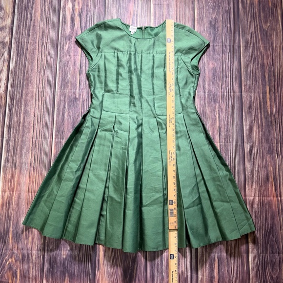 Armani Collezioni Green Cotton Silk Box Pleated Short Dress Size 14 - Picture 7 of 9